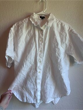 J.Crew women’s White Short-Sleeve Baird mcnutt 100% linen Button-Up Shirt